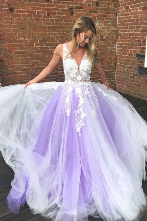 Long Party Gowns, Lavender Prom Dresses, Purple Tulle, Winter Formal Dresses, Prom Dresses Yellow, V Neck Prom Dresses, Floor Length Prom Dresses, Lace Formal Dress, Custom Size Dresses