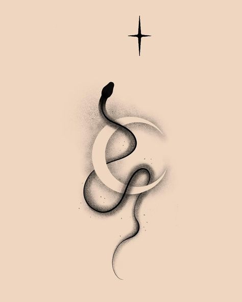 Raven Snake Tattoo, Hellish Tattoo, Cobra Back Tattoo, Snake And Moon Tattoo, Moon And Snake, Tattoo Cobra, Snake Sketch, Tato Minimal, Snake Tattoos