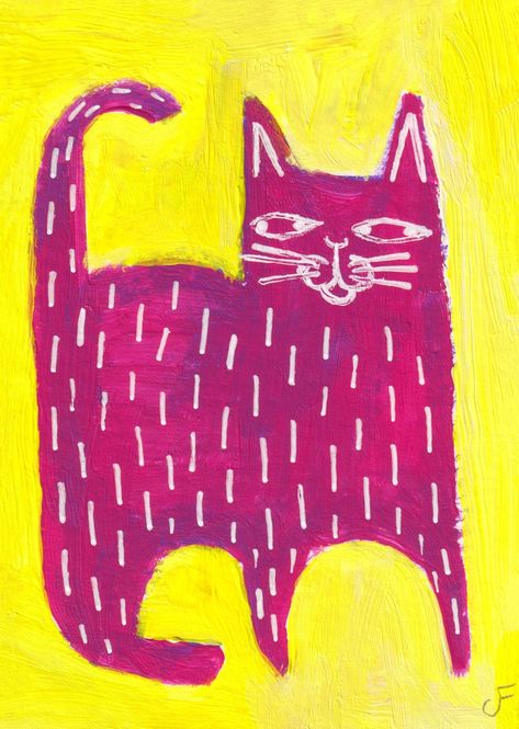 5x7 ART PRINT Cat Folk Art Whimsical Painting - Etsy Australia Folk Art Cats, 5x7 Prints, Folk Art Cat, Shutter Designs, Art Gouache, Carved Stamps, Art 2024, Art Whimsical, Quirky Illustration