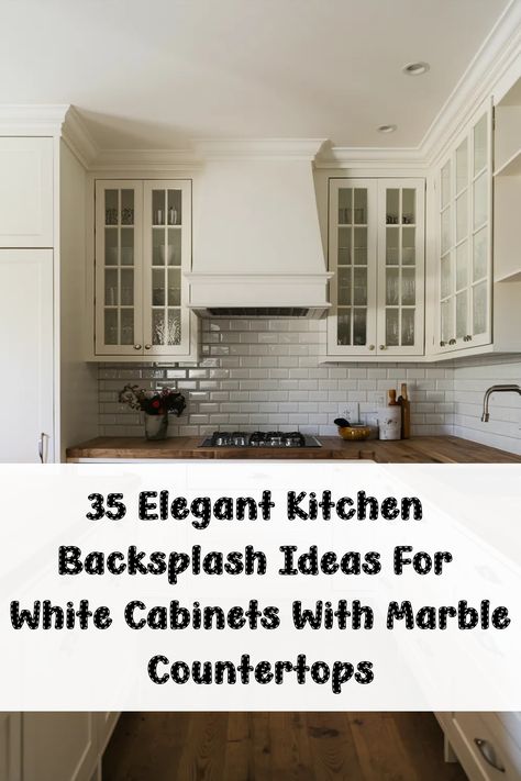 Looking to update your kitchen with white cabinets? Find unique inspiration for your kitchen backsplash, from classic subway tile to modern coastal designs. Elevate your space with stunning backsplash ideas that pair beautifully with white cabinets and countertops. Save this pin now to transform your kitchen into a stylish and inviting hub of the home. Cabinets With Marble Countertops, Elegant Kitchen Backsplash, Backsplash Ideas For White Cabinets, White Kitchen Marble Backsplash, Ivy Kitchen, Herringbone Tile Pattern, Kitchen With White Cabinets, Marble Backsplash Kitchen, Off White Cabinets