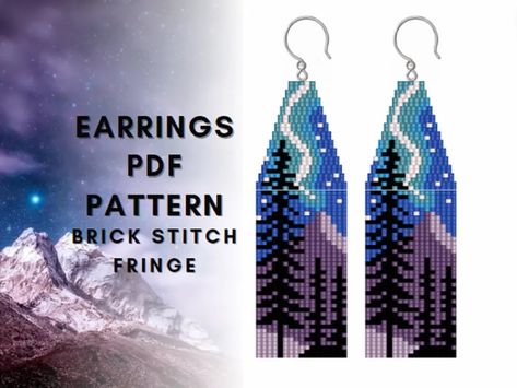 Northern Lights Beaded Earrings, Beaded Fringe Earrings Pattern, Aurora Lights, Beaded Patterns, Bead Fringe, Beaded Earring, Brick Stitch Pattern, Beading Jewelry, Light Earrings