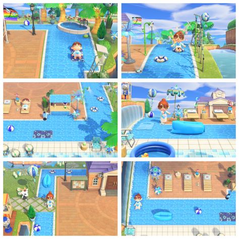 #acnhdesign #animalcrossingnewhorizons #lazyriver Acnh Water Park, Acnh Lazy River, Animal Crossing Hawaiian Design, Acnh Sanrio, Acnh Garden, Acnh Summer, Acnh Tropical, Ac Ideas, Animals Crossing