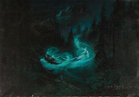 Karl Wilhelm Diefenbach, Fairy Dance, Fairies Dancing, Dance Paintings, Poster Drawing, Dark Art Illustrations, Expressionism Painting, Dance Art, Ethereal Art