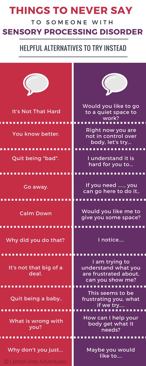 THINGS TO NEVER SAY TO Someone with Sensory Processing Disorder Sensory Disorder, Auditory Processing, Sensory Diet, Processing Disorder, Sensory Integration, Sensory Issues, Sensory Processing Disorder, School Psychology, Sensory Processing