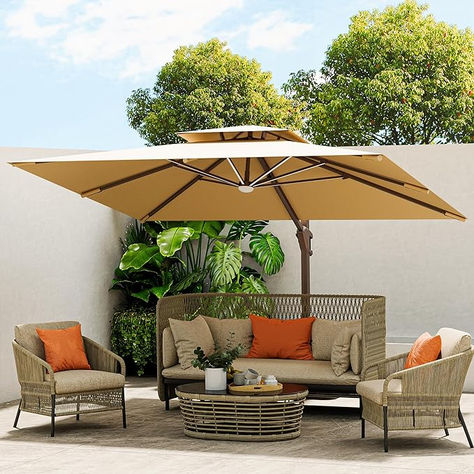 Offset Umbrella, Set Ideas, Cantilever Umbrella, Decks Backyard, Patio Designs, Small Backyard Patio, Garden House, Outdoor Patio Decor, Garden Pool