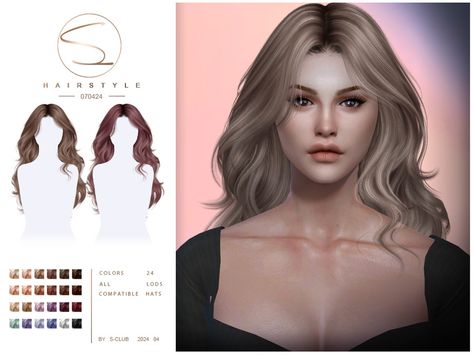 The Sims Resource - Wavy hairstyle 070424 Balyage Blonde, The Sims 4 Cabelos, Mod Hair, The Sims 4 Pc, Sims Packs, Wavy Hairstyle, Pelo Sims, Blonde Wavy Hair, Sims 4 Dresses