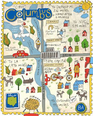 Ohio Drawing, My Map, Lilla Rogers, Travel Journal Scrapbook, College Days, Travel Notebook, Day Illustration, State Capitals, Columbus Day