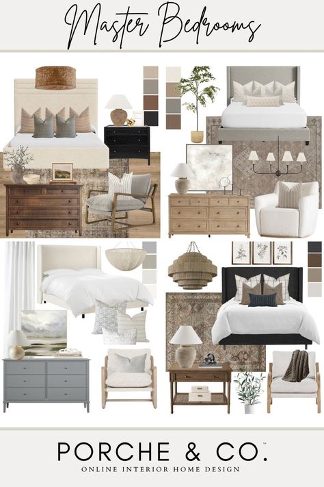 Image for a blog about master bedrooms design from Porche & Co. Transitional Modern Bedroom, Modern Classic Bedroom Design, Modern Classic Bedroom, Classic Bedroom Design, Transitional Interior Design, Neutral Bedroom Decor, Dream Master, Guest Bedroom Decor, Bedroom Bliss