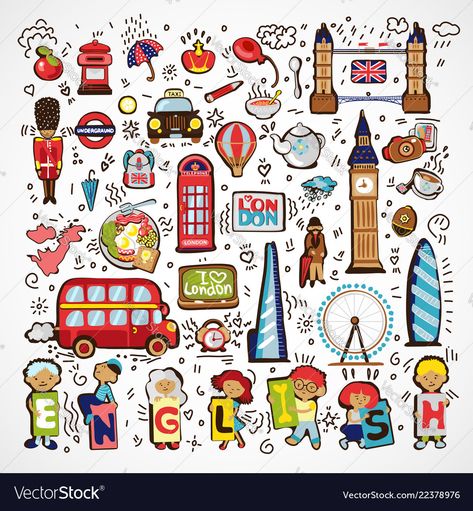 England Symbols, English Doodles, London Doodles, English Symbols, English Icon, England Illustration, English Illustration, English Drawing, Uk Icon