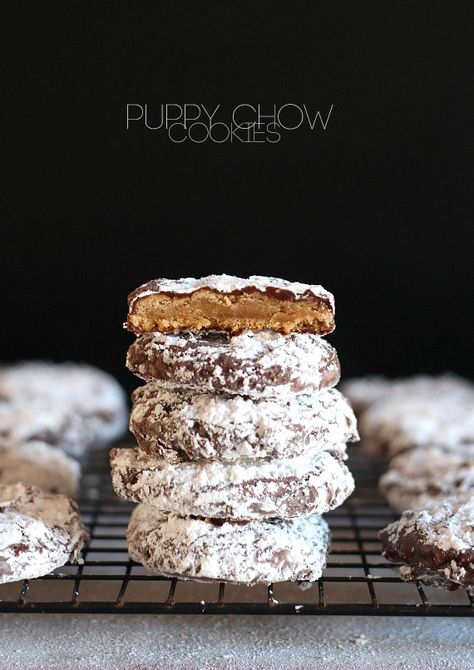 Puppy Chow Cookies.. just like the popular snack mix, Puppy Chow (or Muddy Buddies) these cookies are PERFECTION! Puppy Chow Cookies, Cookies And Cups, Fried Foods, Popular Snacks, Cookie Time, Puppy Chow, Crumpets, Köstliche Desserts, Eat Dessert First