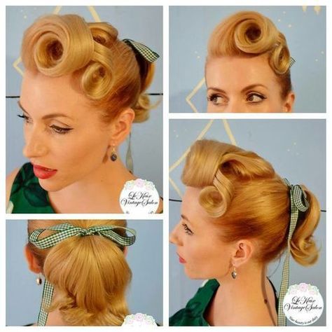 Cabelo Pin Up, 40s Hairstyles, 1950s Hairstyles, 50s Hairstyles, Victory Rolls, Pin Up Vintage, Rockabilly Hair, Pin Curls, Pin Up Hair