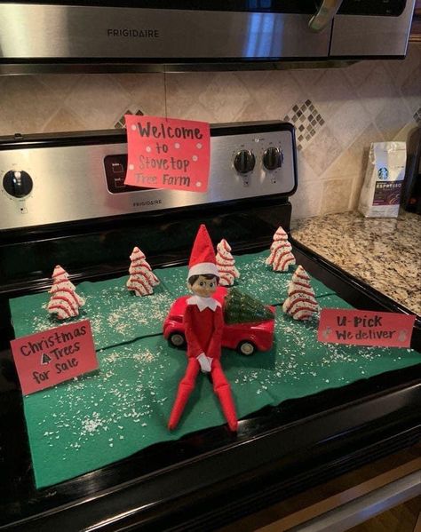 Elf On Shelf Tree Farm, Elf Christmas Tree Farm, Elf Tree Farm, Elf On The Shelf Tree Farm, Elf On The Shelf Christmas Tree Farm, Elf Kit Ideas, Elf Stuff, Elf Ideas Easy, Elf Games