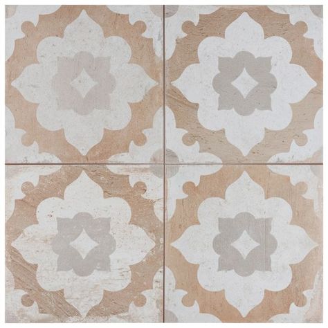 Sample - Kings Clay Blossom 9 in. x 9 in. Ceramic Floor and Wall Patterned Wall, Bath Tiles, Merola Tile, Encaustic Tile, House Tiles, Outdoor Tiles, Square Tile, The Kings, Ceramic Floor