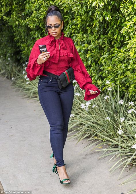 Ashanti Style, Errands Outfit Spring, Hollywood Glamour Aesthetic, Black Female Artists, Glamour Aesthetic, Sheer Black Shirt, Running Errands Outfit, Miami Fashion Week, Sporty Street Style