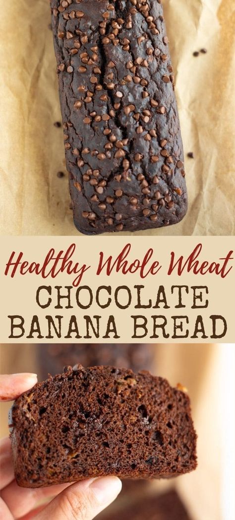 Eating clean just got a whole lot better thanks to this Healthy Chocolate Banana Bread made with whole wheat flour. Decadent, moist, and delicious - a must try recipe for all banana bread lovers! Healthy Banana Bread | Whole Wheat Banana Bread | pipingpotcurry.com Banana Bread Whole Wheat, Healthy Chocolate Banana Bread, Bread Whole Wheat, Wheat Flour Recipes, Pastry Cookies, Whole Wheat Banana Bread, Healthy Chocolate Banana, Bread Head, Breakfast Baking