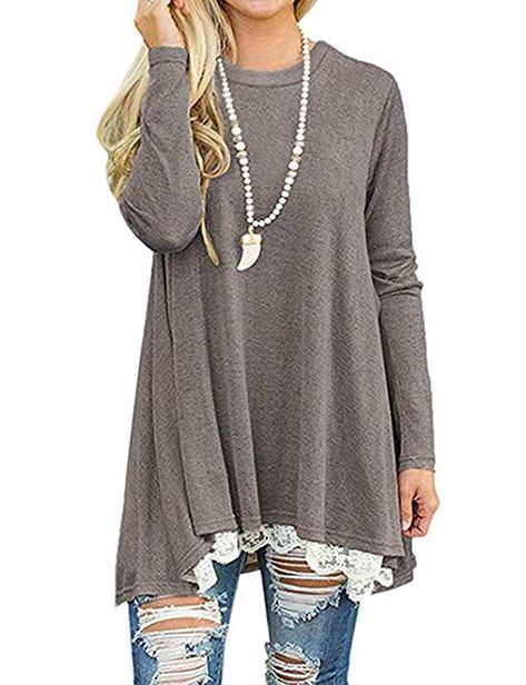 PRICES MAY VARY. Long Sleeve Tunic Blouses Is Made Of 65% Cotton + 35% Polyester,Soft & Breathable,Can Wearing On All Seasons Especially Fall And Winter Fashion & Chic Long Blouses For Leggings,Casual Long Sleeve Tops,Loose Dressy Tunic Blouse,Cute Swing Loose T-Shirt Dress For Women,Ladies,Juniors And Teen Girls Lace Spling Hem On Front,A Line Midi Dresses Above The Knee Length,Basic Long Sleeve Flare Tunic Tops,Loose Fit Comfy Shirt,Plus Size Tunic Tops For Women,Long Tops To Wear With Legging Hoodies For Teens, Beauty Tunics, Tunics With Leggings, Lace Tunic Tops, Shirts For Leggings, Casual Tunics, Lace Top Long Sleeve, Lace Tunic, Long Sleeve Tops Casual