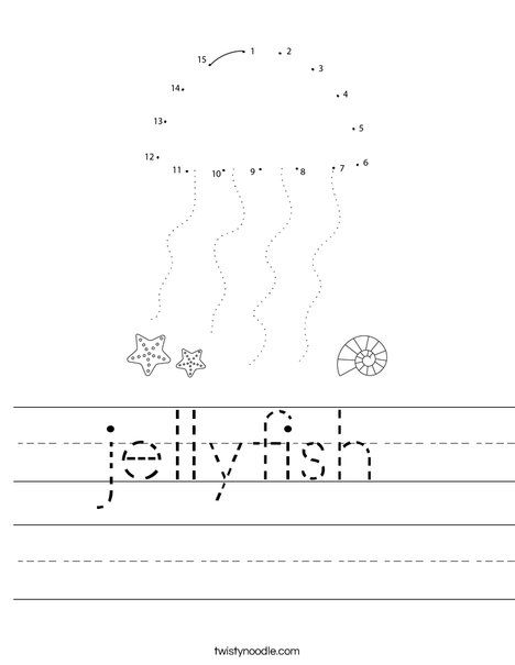 jellyfish Worksheet - Twisty Noodle Jellyfish Worksheets Preschool, Kindergarten Writing Activities, Transportation Worksheet, Ocean Theme Preschool, Animal Lessons, Twisty Noodle, Theme Preschool, Dot Worksheets, Animal Worksheets