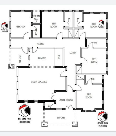 Plan Of Villa, 4 Bedroom House Plan, Four Bedroom House Plans, Site Plan Design, Small Modern House Plans, Dove Pictures, Bungalow Floor Plans, Bungalow Style House Plans, House Plans Mansion