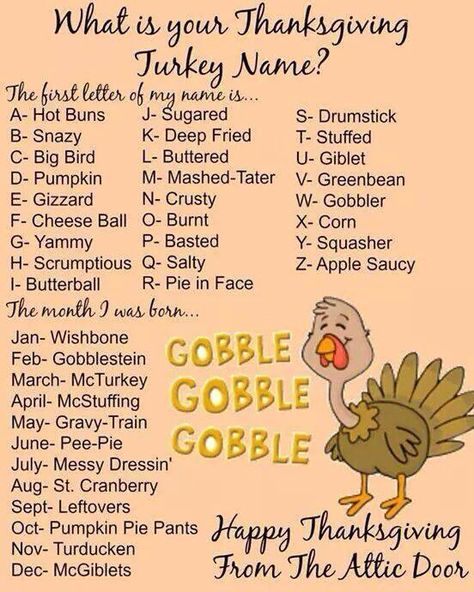 Your Thanksgiving Turkey name is..... Thanksgiving Family Games, Name Game, Thanksgiving Diy, Thanksgiving Traditions, Holiday Games, Gobble Gobble, Thanksgiving Family, Food Box, Thanksgiving Games