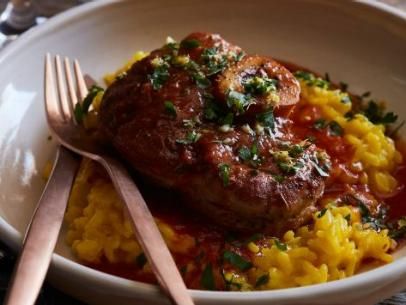 Osso Buco with Risotto Milanese Recipe | Food Network Kitchen | Food Network Osso Bucco Recipe, Osso Buco Recipe, Milanese Recipe, Risotto Milanese, Osso Bucco, Italian Comfort Food, Italian Recipes Traditional, Kitchen Food, Meat Dishes