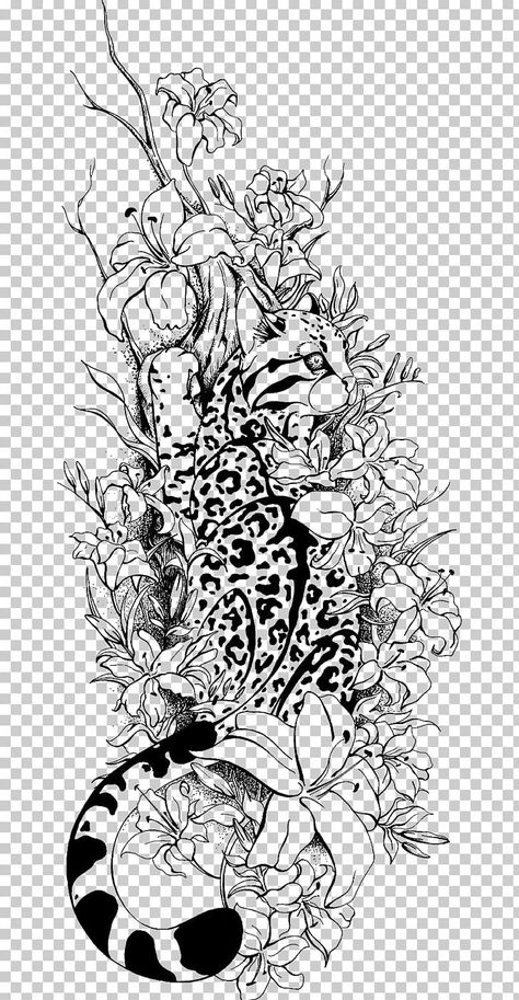 Tattoo Png For Editing, Ocelot Tattoo, Feline Tattoo, Fox Sketch, Japanese Dragon Drawing, Line Art Coloring, Tattoo Png, Tattoo Japanese Style, Art Coloring Book