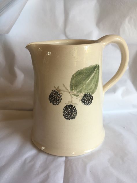 Blackberry custard jug (£25 + p & p) Ceramic Jug Painting Ideas, Blackberry Decor, Blackberry Custard, Blackberry Plants, Casual Art, Cerámica Ideas, Ceramic Jug, Painting Inspo, Pottery Ideas