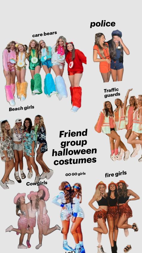 Halloween Costumes For Squads, Halloween Group Of 4 Costume Ideas, Hot Halloween Group Costumes, 9 Person Halloween Costumes, 4 Person Costume Ideas Halloween, Group Hollowed Costumes, Group Of 4 Halloween Costumes College, 5 People Halloween Costumes Group, Friend Group Halloween Costume Ideas