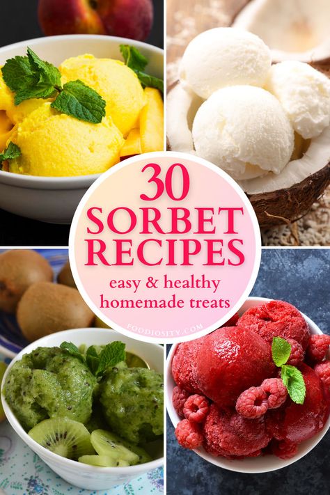 Sorbet Dessert Ideas, Cherry Sorbet Recipe, Frozen Fruit Sorbet Recipes, Best Sorbet Recipe, Healthy Sorbet Recipes, Homemade Sorbet Recipe, Sorbets Recipes, Coconut Sorbet Recipe, Berry Sorbet Recipe