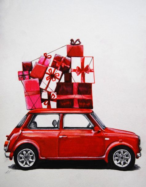 Mini Holiday Wishes. Art by K Thorn Fiat 500e, Christmas In The City, Christmas Card Art, Cosy Christmas, Christmas Car, Holiday Wishes, Holiday Fashion, Holiday Spirit, Card Art