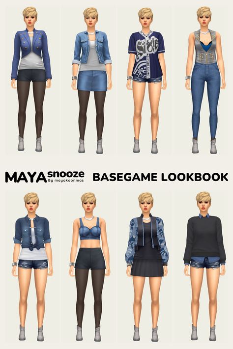 Basegame/  NOCC/ Mod-Free. CC Hair by JohnnySims. Sims 4 Base Game Outfits Ideas, Sims4 Outfits, Cute Sims, Outfit Ideas Goth, Sims4 Lookbook, Sims 4 Base Game, Ts4 Lookbook, Sims 4 Challenges, Cc Hair