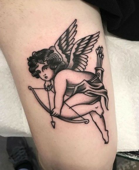 Cupid Tattoo Ideas. Cupid Tattoo, Cherub Tattoo, Upper Arm Tattoos, Traditional Tattoo Art, Tattoo Feminina, Angel Tattoo, Black Ink Tattoos, Arm Tattoos For Guys, Tattoo Supplies