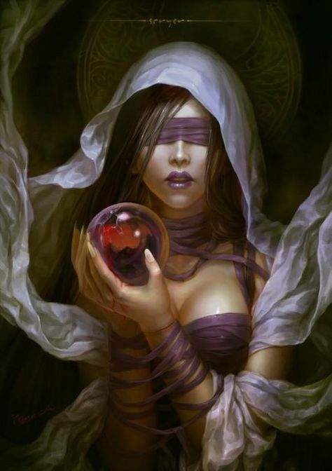 Blindfolded (artist unknown) Crystal Ball, A Woman, Art