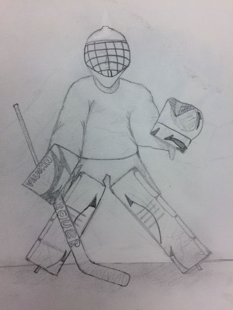 Goalie hockey sketch graphite Hockey Drawing Sketches, Ice Hockey Drawing, Hockey Drawing, Field Hockey Goalie, Hockey Memes, Doodles Drawings, Hockey Goalie, Sketch Ideas, Easy Drawings Sketches