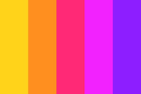 Synthwave Sunset Color Palette Color Palette Bright Colors, Bratz Color Palette, Synthwave Color Palette, 90s Colour Palette, Neon Pink Color Palette, 90s Palette, Vaporwave Palette, Y2k Color Palette, Vaporwave Color Palette