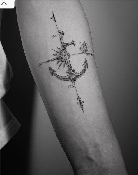 Anchor Compass Tattoo, Geometric Compass Tattoo, Nautical Compass Tattoo, Simple Compass Tattoo, Compass Tattoo Men, Nautical Tattoo Sleeve, Cream Tattoo, Anchor Tattoo Design, Compass Tattoo Design