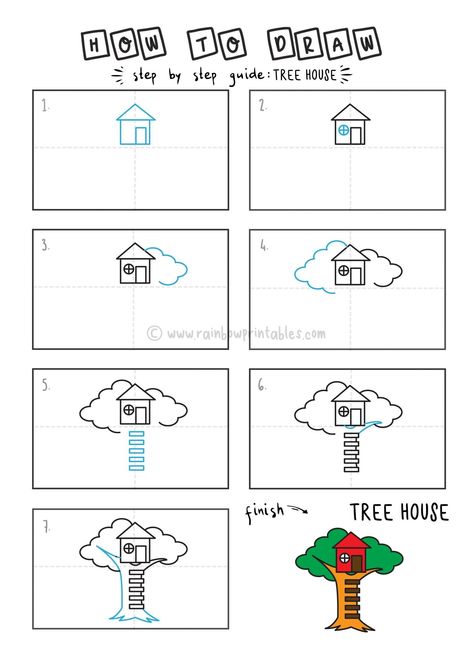 Tree House Drawing For Kids, Tree House Drawing, Draw A Tree, House Drawing For Kids, Tree Video, Cartoon Tutorial, Cartoon Trees, Art Guide, House Drawing