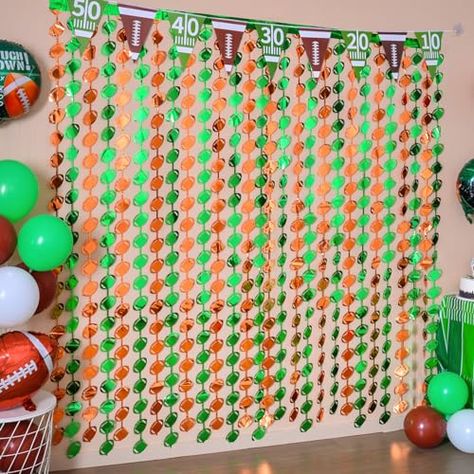 Football Backdrop, Superbowl Party Decorations, Super Bowl Decorations, Football Party Decorations, Fringe Curtains, Brown Photo, Dessert Table Backdrop, Party Photo Backdrop, Football Birthday Party