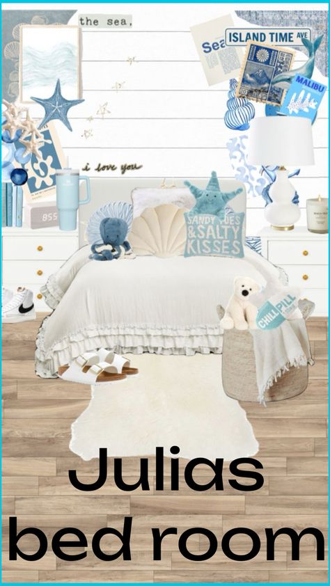 Costal Granddaughter Bedding, Ocean Room Aesthetic, Ocean Bedroom Ideas, Ocean Room Ideas, Preppy Ideas, Surf Room Decor, Coastal Room Decor, Ocean Themed Rooms, Beachy Room Decor