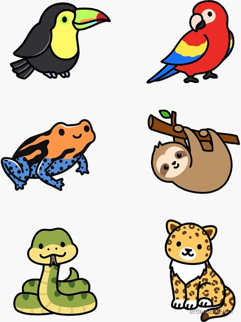 "Tropical Animal Sticker Pack" Sticker by littlemandyart | Redbubble Cute Animal Art Doodles, Tropical Animals Drawing, Littlemandyart Sticker, Cute Animals Doodles, Animal Stickers Free Printable, Cartoon Animals To Draw, Animal Cartoon Drawings, Doodles Of Animals, Cute Animal Paintings Easy