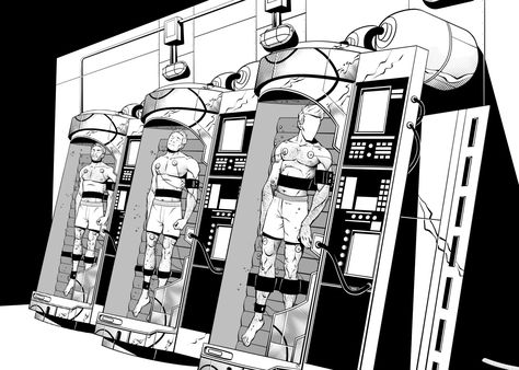 If you donate $75 or more to our Kickstarter campaign, our talented art director Jeff Harvey will animate you into a stasis chamber from the world of Josi Russell's "Caretaker." In addition, you will also get a copy of the anthology! Clone Machine, Joker Art, Kickstarter Campaign, Neo Noir, Monster Design, Cyberpunk Art, Futuristic Architecture, Fantasy Books, Art Director