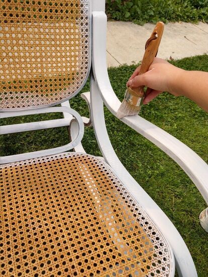 I found this rocking chair at a Habitat Restore for $10. It was in decent shape and I wanted to use it in a baby nursery. However, it wasn't the right look for the nursery project I was trying to complete. So I decided to give it a new look! Here is the original chair. The first thing I did was sand the wood to prep it for painting. I ended up giving this chair three coats of paint. My favorite place to get paint is the mis-tinted paint section at almost any hardware store. You… Cane Rocking Chair, Bentwood Rocker, Rocking Chair Makeover, Painted Rocking Chairs, Old Rocking Chairs, Bentwood Rocking Chair, Habitat Restore, Wicker Rocking Chair, Covering Gray Hair