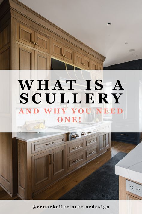 Renae Keller Interior Design | A scullery is a fantastic addition to any modern kitchen. It provides numerous benefits, including additional storage, prep space, and the ability to keep your main kitchen area organized and clutter-free. If you’re planning to build or update your kitchen space, adding a scullery may be the perfect choice for you. See one of my favorite Sculleries that we designed for a client at renaekeller.com. Sculary Kitchen, Prep Area In Kitchen, Service Kitchen Ideas, Prep Sink In Pantry, Adding Shelves To Kitchen Island, Prep Island Kitchen, Pantry Design Organization, Scullery Mudroom Combined, Kitchens With Sculleries