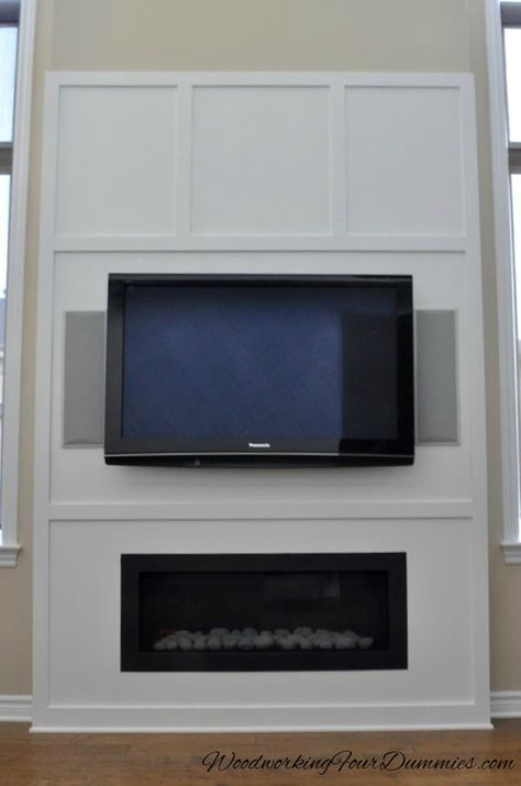 Batten Fireplace Wall, Board And Batten Fireplace Wall, Board And Batten Fireplace, Board And Batten Diy, Wall With Fireplace, Batten Diy, Fireplace Accent Walls, Wall Speakers, Batten Wall