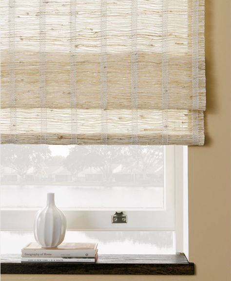 Woven Wood Shades in Montauk have a wonderful unique, earthy texture. Shown in Montauk-1. | The Shade Store Woven Roman Shades, Window Styling, Woven Blinds, The Shade Store, Modern Blinds, Living Room Blinds, Woven Wood Shades, Shade Store, Diy Blinds