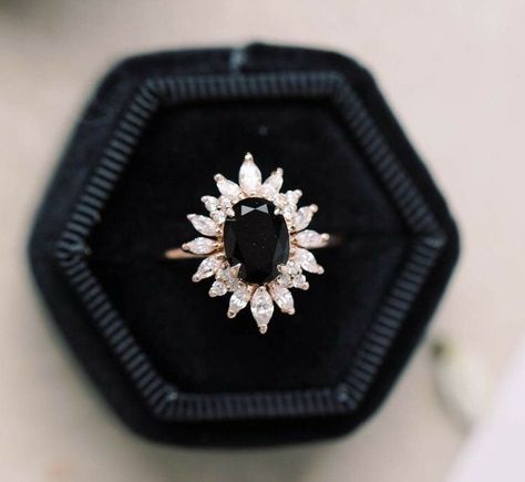 Engagement Ring Black, Black Onyx Engagement Ring, Onyx Engagement Ring, Black Engagement Ring, Cute Engagement Rings, Dark Wedding, Engagement Ring Shapes, Dream Engagement, Dream Engagement Rings