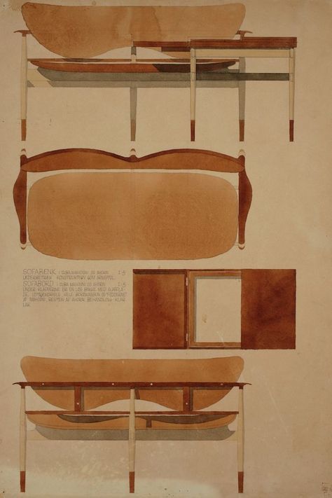 Finn Juhl's Original Watercolour Drawing of the 48 Sofa Bench Fin Juhl, Finn Juhl Furniture, Bungalow Interior Design, Lounge Bench, Finn Juhl, Iconic Furniture, Coffee Table Desk, Sofa Bench, Design Research