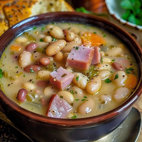 How to Make Delicious Ham and Bean Soup At Home – Charm Recipes Easy Ham And Bean Soup Crockpot, Ham Beans Soup, Ham N Bean Soup, Ham N Beans, Ham And Bean Soup Recipes, Air Fryer Easy Recipes, Ham Bean Soup, Butter Bean Soup, Air Fryer Easy