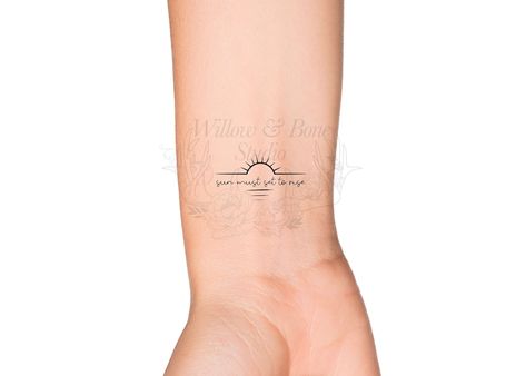 Sun Must Set to Rise Sun Wave Temporary Tattoo Sun Rise Sun Set Quote Self Love Tattoo Sun Rays Small Wrist Tattoo - Etsy Tattoo Sun Rays, Rising Sun Tattoos, Small Wrist Tattoo, Tattoo Sonne, Tattoo Sun, Christian Sleeve Tattoo, Self Love Tattoo, Omerta Tattoo, Back Of Shoulder Tattoo