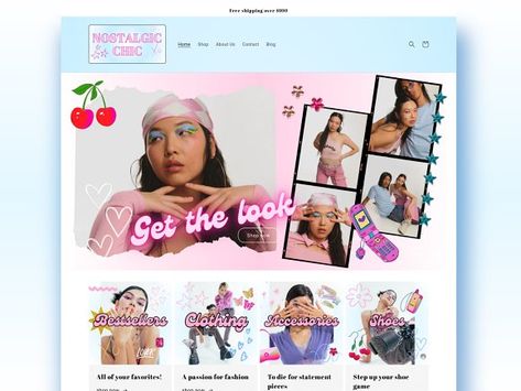 Y2k Website, Y2k Ideas, Website Design Inspiration Layout, Fashion 2000s, Aesthetic Templates, Shopify Templates, Shopify Website Design, Cute Themes, 2000s Aesthetic