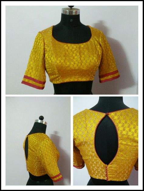 Yellow brocade blouse with pink detailing. Whatsapp on 08879666192 for more designs. Yellow Brocade Blouse, Blouse Desine, Yellow Blouse Designs, Sari Blouses, Classic Wear, Brocade Blouse, Fashion Blouses, Fashionable Saree Blouse Designs, Clothes Making